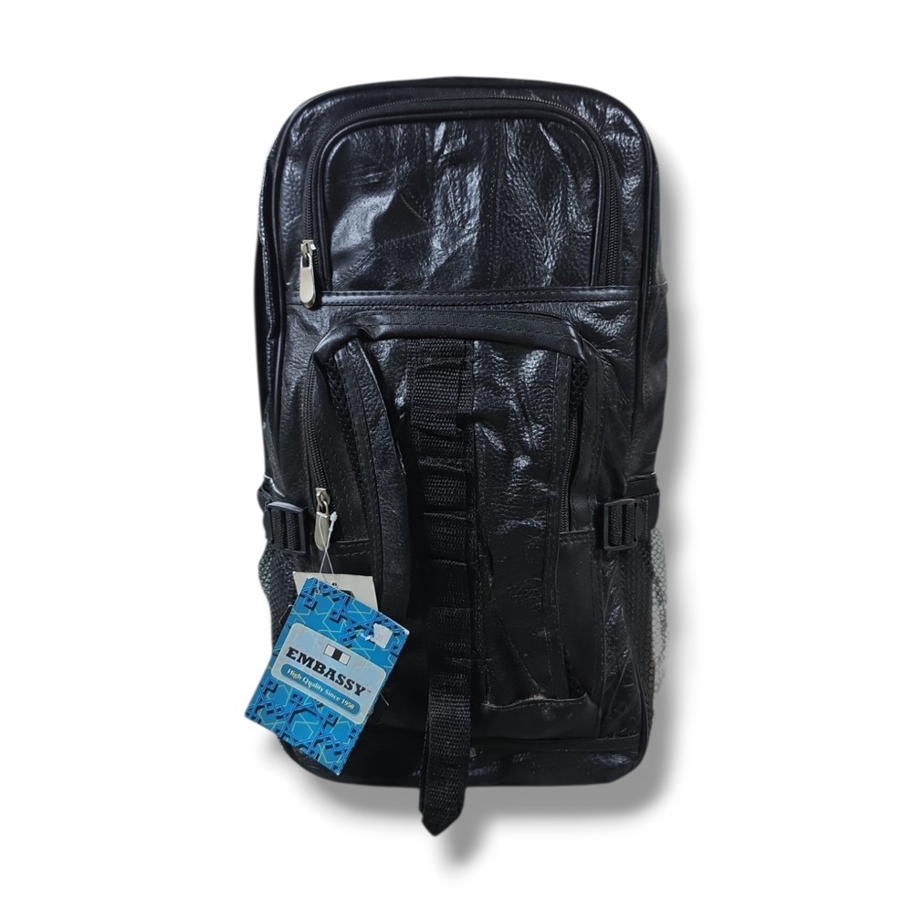 Embassy Black Genuine Leather Fully Lined Reinforced Stitching Luxury Backpack